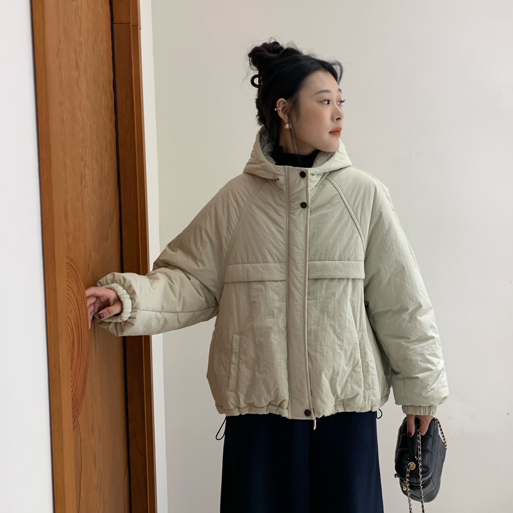 欧货时尚连帽棉服外套女短款2025冬季新款百搭抽绳休闲宽松棉衣潮