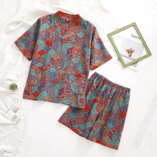 跨境纯棉双层纱提花汗蒸服按摩桑拿服情侣浴服酒店浴衣理疗服