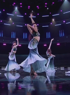 成人傣族女修身孔雀舞表演服渐变色包臀石榴籽裙艺考练习裙舞蹈服