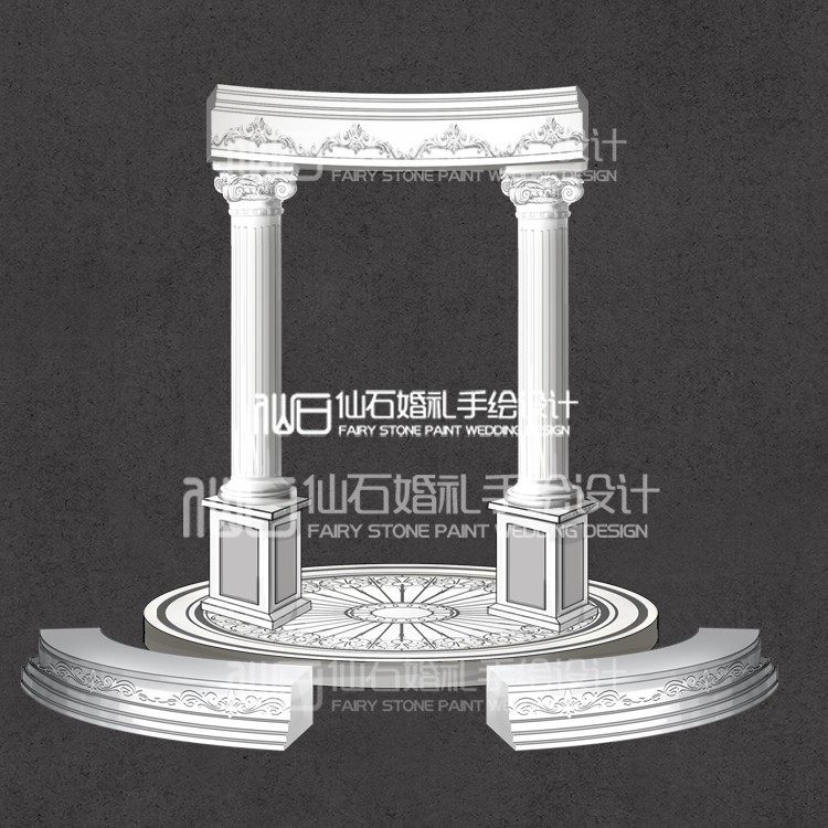 o148白色欧式圆弧装饰罗马柱拱门婚礼手绘道具素材psd文件