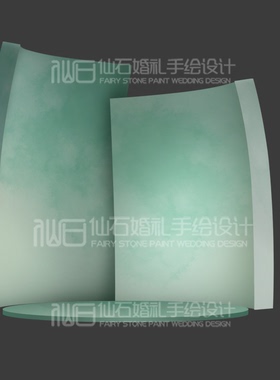 D189淡蓝绿色迎宾区接待区背景板婚礼手绘道具素材PSD文件