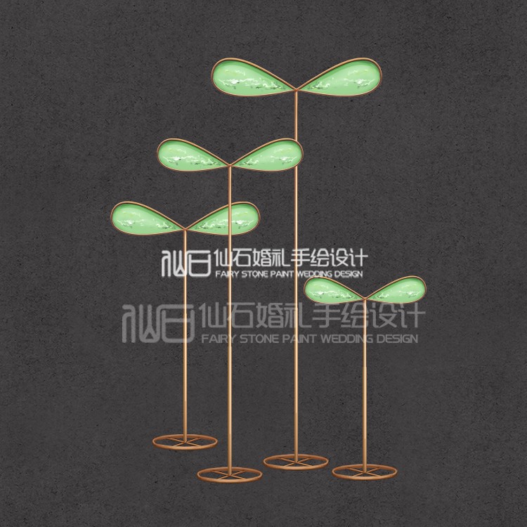 T192金色铁艺蜻蜓翅膀路引仙石婚礼手绘道具素材PSD分层源文件