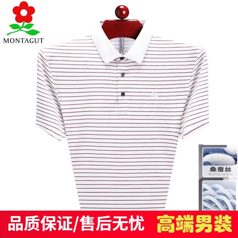 国际大牌桑蚕丝短袖t恤男士商务高端爸爸装半袖条纹POLO衫T