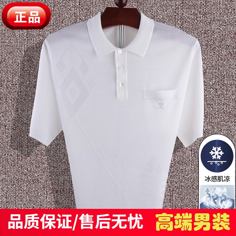 法国进口梦特娇亮丝短袖t恤男桑蚕丝爸爸装中老年高级感口袋上衣T