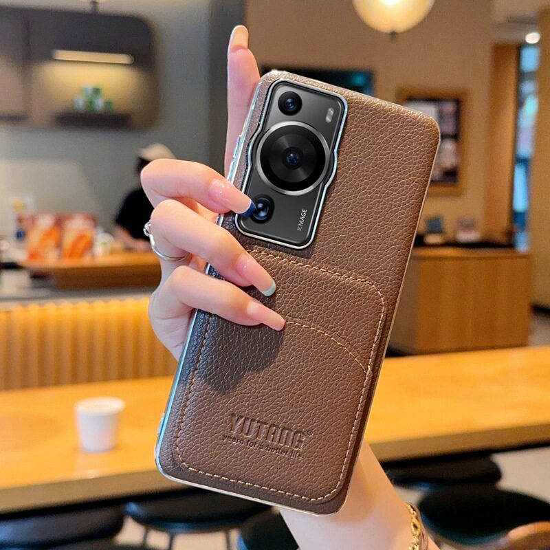 适用华为p60手机壳p60pro时尚素皮p50e金属镜头huaweip50保护壳p6opro插卡包por放公交卡pr0门禁卡peo鼎桥p5o