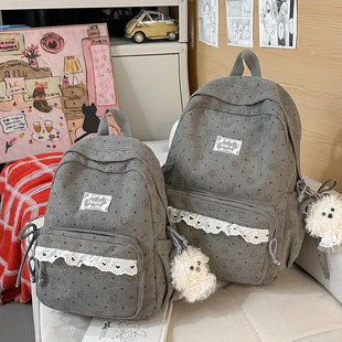 灯芯绒书包女初中生双肩包星星印花ins大容量日系大学生背包学院