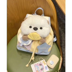 小众设计独特边牧小动物抽口背包毛绒双肩包可爱玩偶书包Lolita