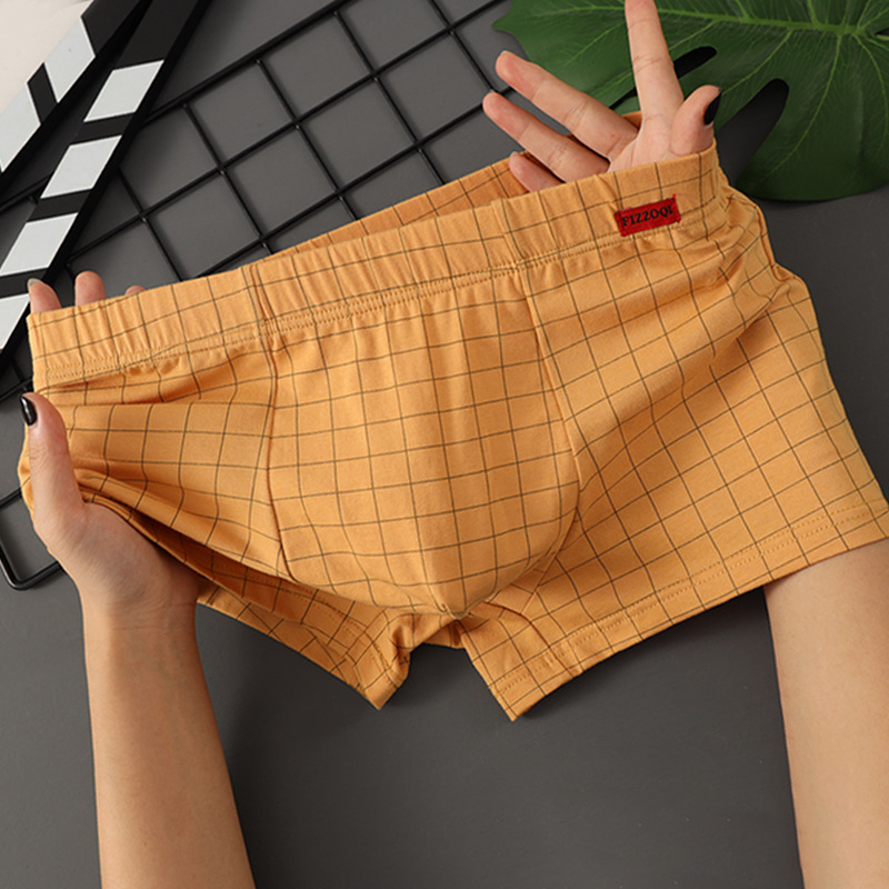 男士内裤宽松纯棉四角裤潮流个性透气速干无痕短裤格子大码平角裤