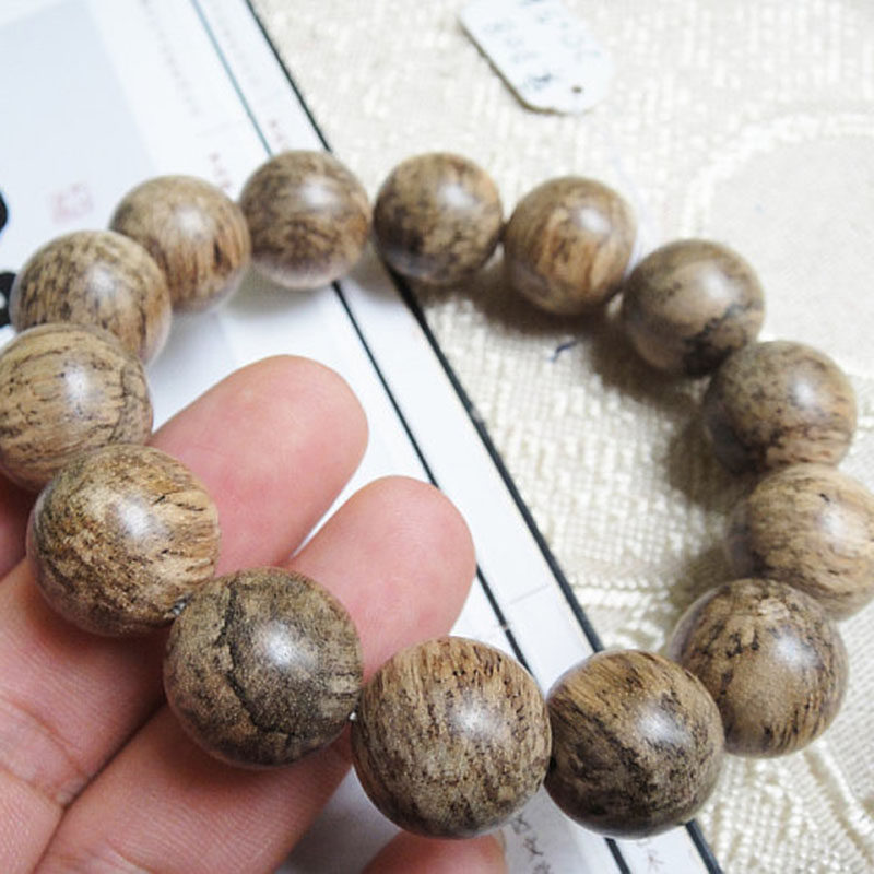 柬埔寨沉香佛珠手链 瘿瘤纹雀斑沉16mm高棉菩萨沉香瘤疤手串D08