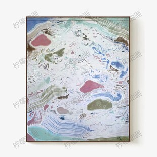 《雾屿春溪 》手绘抽象肌理画治愈系客厅挂画莫兰迪色客厅装饰画