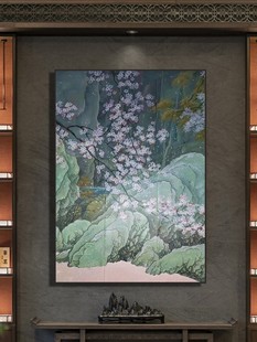 饰画沙发背景墙新中式 样板间玄关壁画沙发挂画入户装 轻奢手绘油画