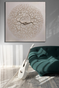 原创手工棉线立体树枝实物画现代简约客厅玄关装 饰画样板间艺术画