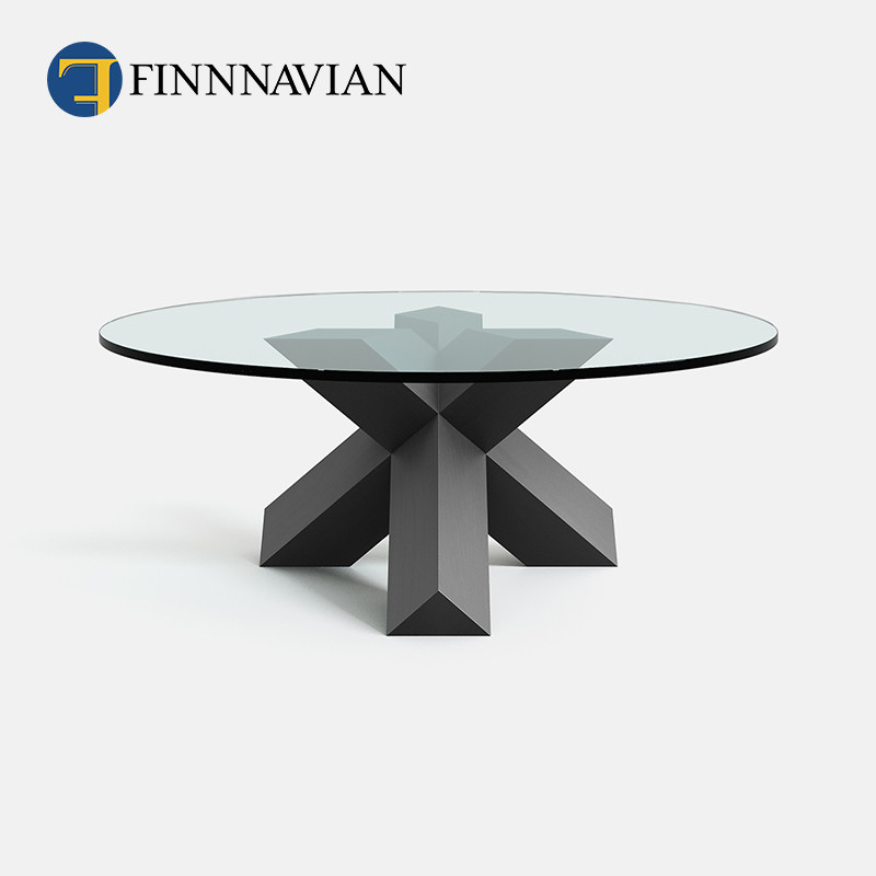 finnnavian 意式轻奢大理石圆形茶几aikidu 实木客厅玻璃茶几家用