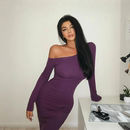 包臀鱼尾裙弹力连衣裙长裙 欧美辣妹斜肩长袖 LAPINKY 米兰格调