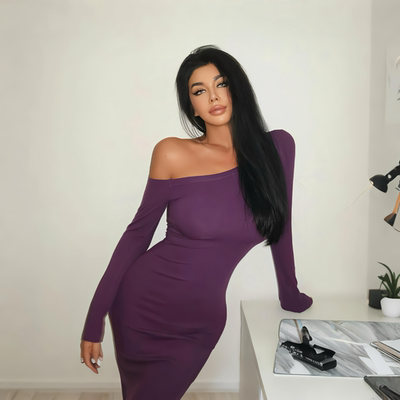 欧美辣妹斜肩长袖包臀鱼尾裙