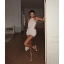 LAPINKY 欧美辣妹金属挂脖连衣裙性感露背包臀褶皱短裙 维加斯