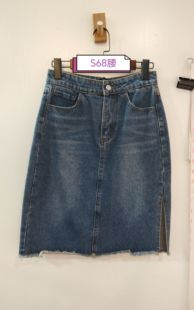 蓝色牛仔包裙简约半身裙 咨询库存下单 68腰