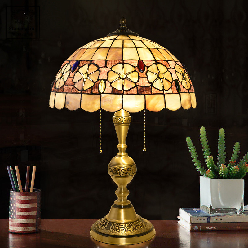 全铜欧式全铜卧室装饰灯简约客厅书房灯婚庆复古创意16寸贝壳台灯