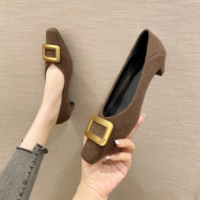 2025秋冬新款金属扣方头浅口单鞋