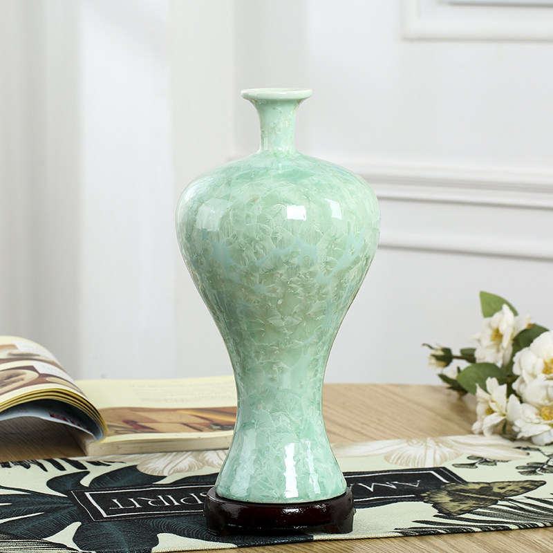 景德镇陶瓷结晶釉三色插花花瓶现代中式客厅办公室桌面装饰品摆件