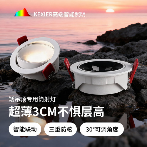 超薄3cm窄边LED筒射灯涂鸦ZigBee智能防眩嵌入式客厅天花无主灯具