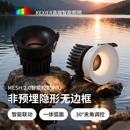 无需预埋弧面led射灯嵌入式家用涂鸦智能防眩光无边框天花无主灯