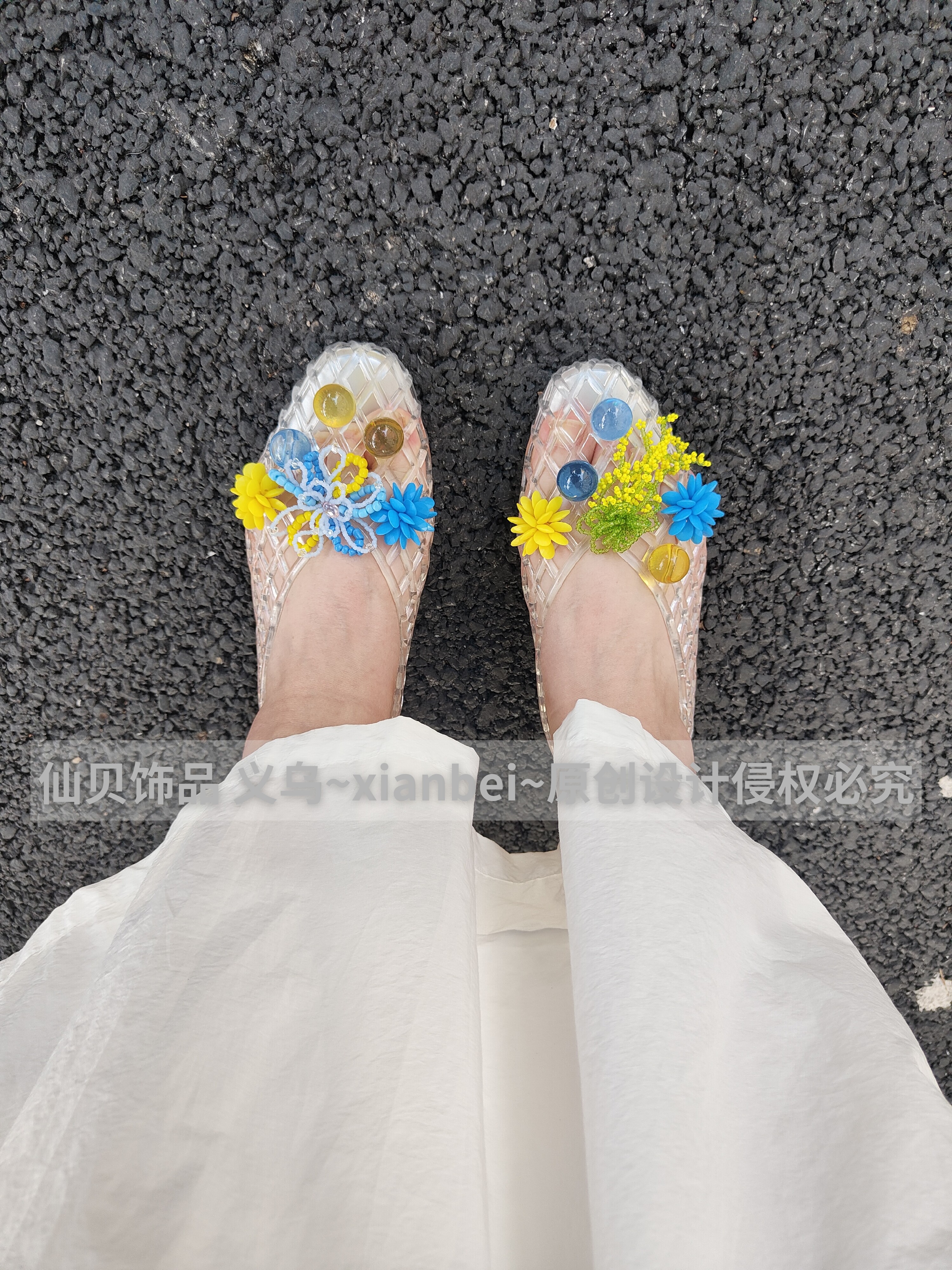 原创高端diy重工烟花复古彩色适配Crocs芭蕾鞋洞洞鞋果冻鞋鞋花