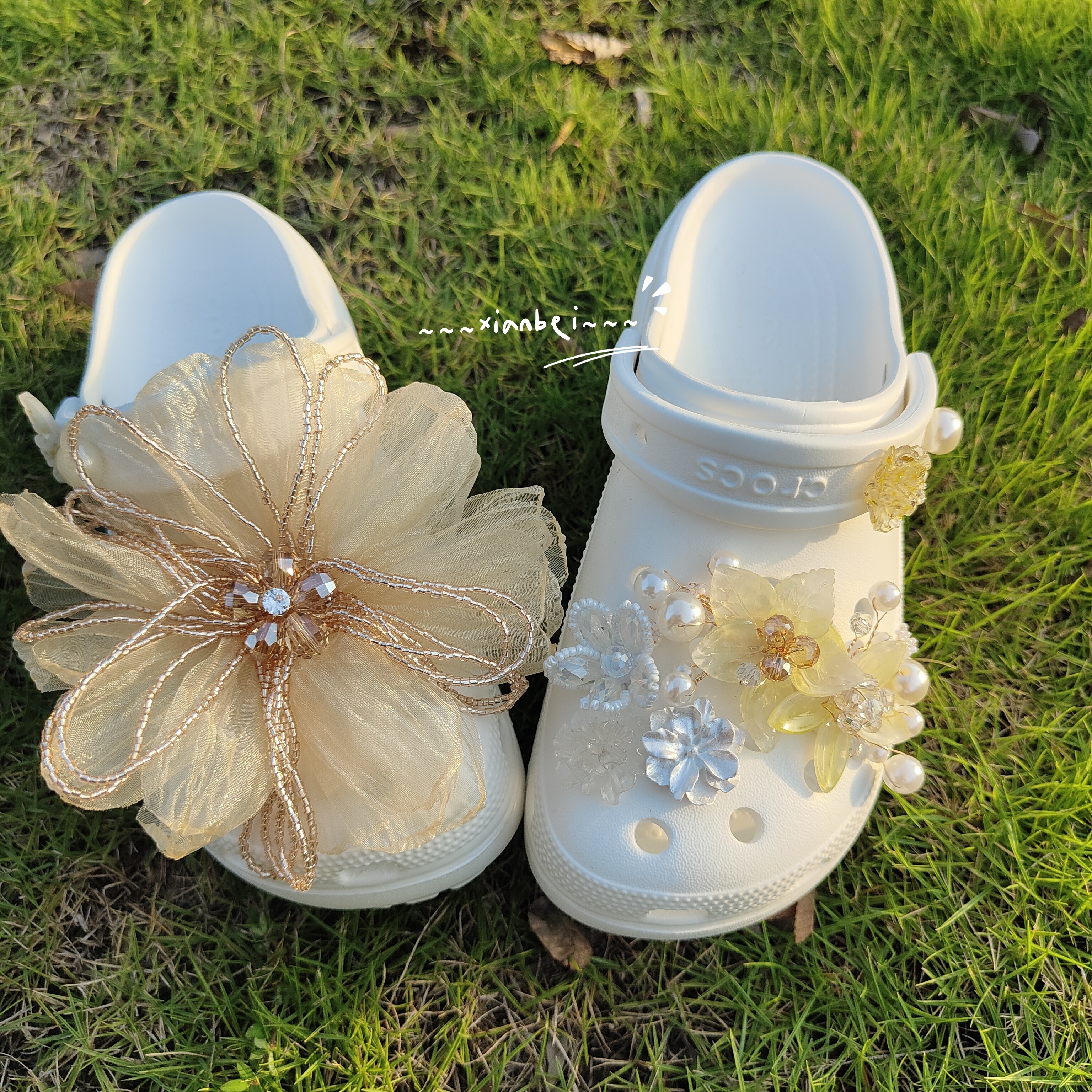 金色秋意~原创diy洞洞鞋鞋花适配卡骆驰crocs白色洞洞鞋装饰鞋扣