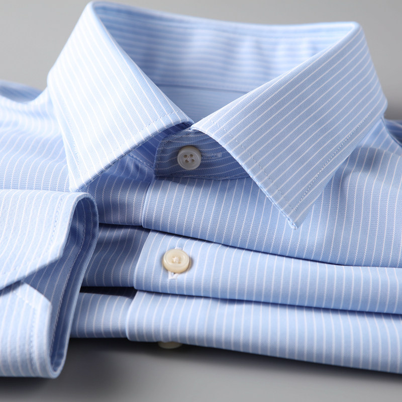 绅士挚爱浅蓝白条纹正装衬衣 高端进口面料 男士商务休闲长袖衬衫