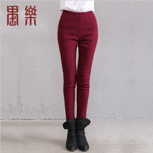特价愚乐女装印花修身显瘦加绒加厚长款打底裤外穿女秋冬