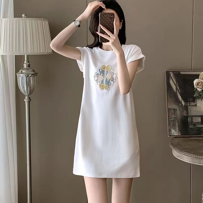纯棉T恤连衣裙女休闲短袖中长裙