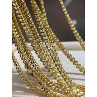 古巴侧身链18K金项链黄金Au750正品颈饰锁骨素链闪亮男女情侣叠戴