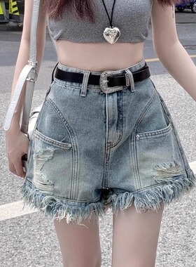 651-700【直播间过款专属】复古破洞牛仔短裤女夏季新款高腰显瘦