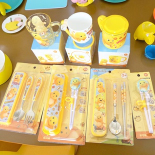 奶龙儿童餐具2 12岁吃饭专用训练筷304不锈钢叉勺牛奶杯刷牙杯子
