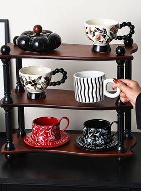 特别好看的桌面杯子杯架水杯咖啡杯茶杯置物架家用实木杯子展示架