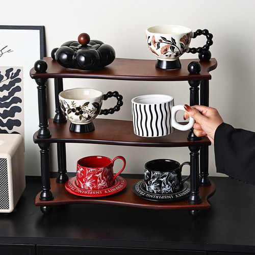 特别好看的桌面杯子杯架水杯咖啡杯茶杯置物架家用实木杯子展示架
