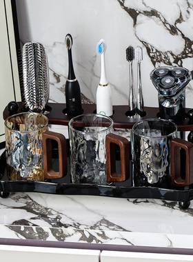 高级感电动牙刷置物架情侣复古家用洗漱台漱口杯刷牙杯牙具座套装