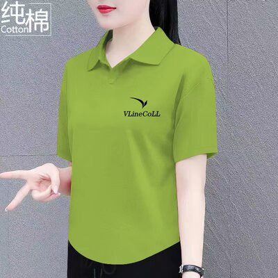 纯棉新款上衣短袖减龄女装2025新款Polo印花大码宽松T恤纯色夏季