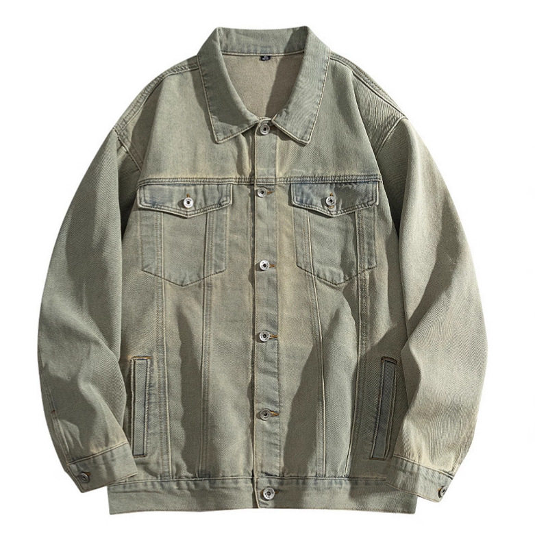 男士长袖衬衫秋季牛仔夹克宽松上衣翻领宽松男式休闲外套男款