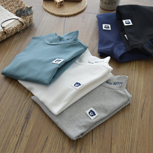 儿童加厚磨毛纯棉半高领打底衫中大童男童中领修身长袖T恤秋衣