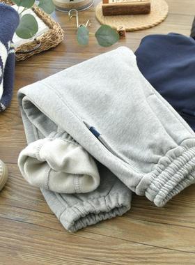 儿童起绒运动裤子长裤秋冬款单毛圈棉拉绒束脚学生卫裤中大童男孩