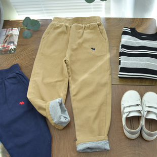 中大童秋冬实用夹裤 儿童双层纯棉裤 子男童汗布里衬小直筒休闲长裤