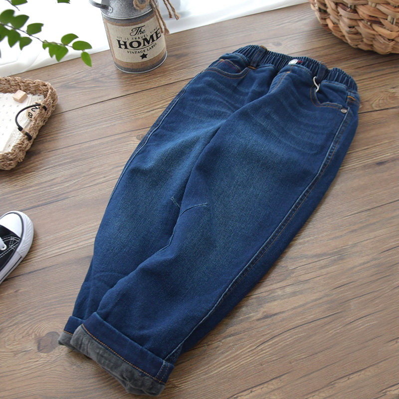 男童双层加绒过冬保暖牛仔裤子