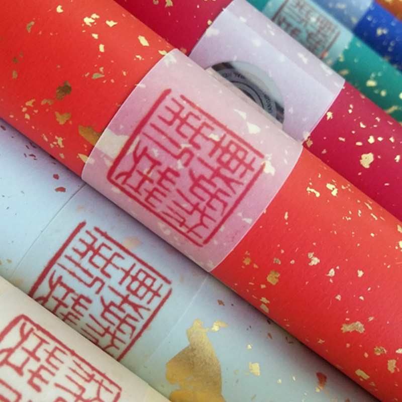 掇英轩 真金雪粟粉蜡笺十色传统全熟手工文房作品纸洒金彩笺包邮