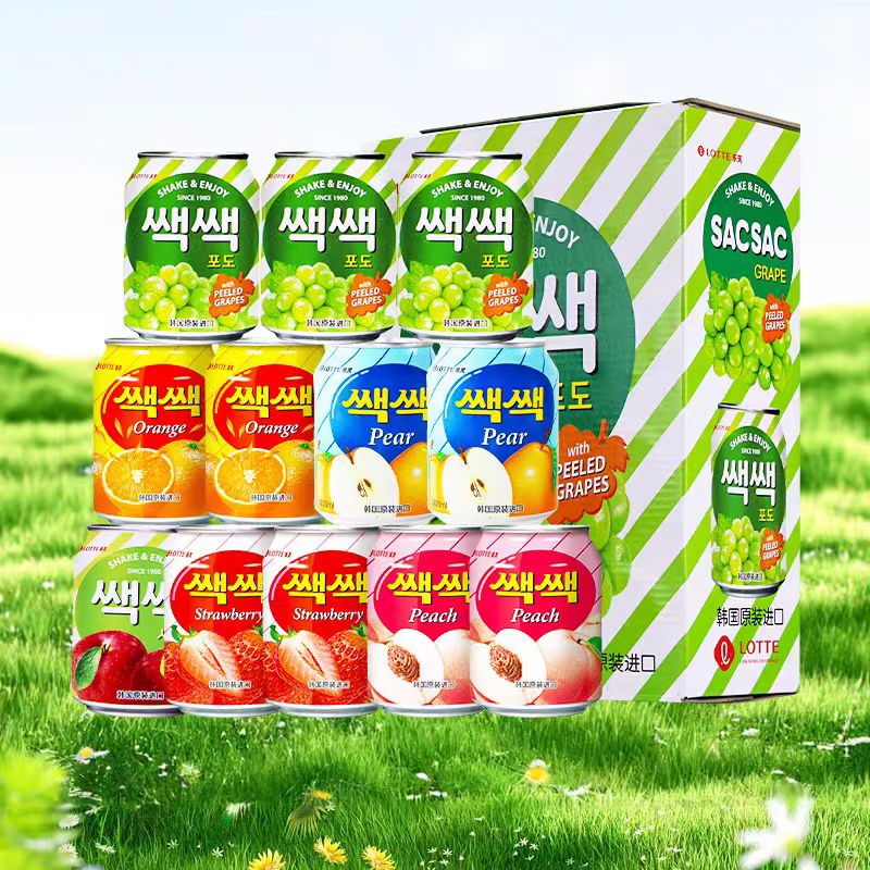 韩国进口乐天葡萄汁饮料果汁饮品整箱批特价原装网红爆款易拉罐