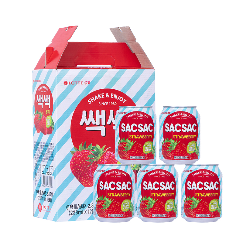 乐天韩国进口饮品罐装草莓汁