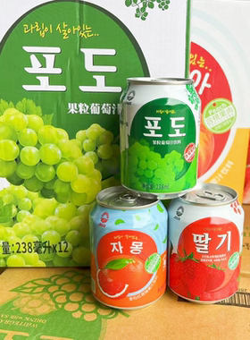 韩国风味九日葡萄果肉饮料238ml*12罐桃汁草莓饮品礼盒网红饮料