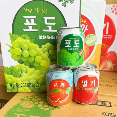 韩国风味九日葡萄果汁果肉饮料桃汁草莓好喝网红饮料6瓶238ml