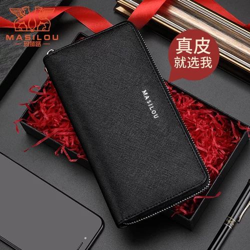 Мужской длинный бумажник, вместительная и большая цепочка с молнией, кожаная маленькая сумка клатч, из натуральной кожи, простой и элегантный дизайн