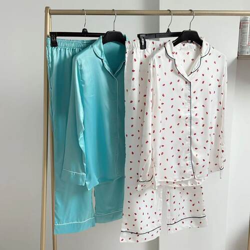 欧美女仿真丝草莓家居服睡衣